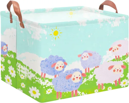 Vista 8 de NTAOHAMPER Cesta rectangular de almacenamiento de fútbol vacía, cesta de regalo plegable con asas, caja de juguetes/libros, decoración de habitación