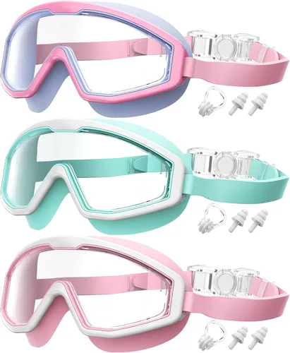 Vista 10 de Gafas de natación para niños, gafas de natación para niños, 3 unidades de gafas de natación de agua para niños y niñas, antivaho UV400