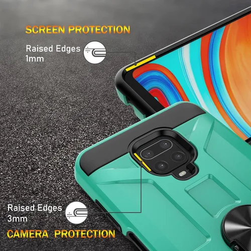 Vista 6 de Funda para Redmi Note 9 Pro, Note 9s/Note 9 Pro Max, con 3 protectores de pantalla de vidrio templado, soporte de anillo integrado y soporte