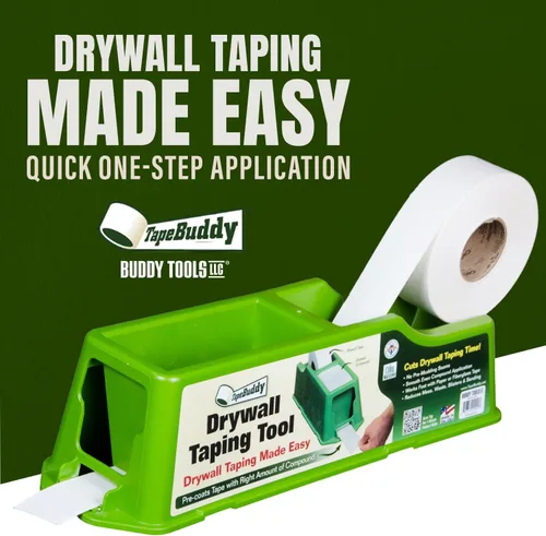 Vista 2 de Buddy Tools TapeBuddy Herramienta de Encintado de Paneles de Yeso - Simplifica la Cinta de Banjo de Paneles de Yeso - Dispensador de Cinta Confiable