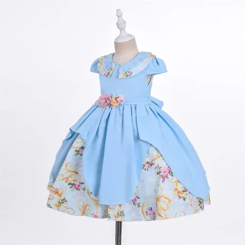 Vista 3 de Cosplay Life Vestido floral para niñas y adultos jóvenes a la moda, cintura de flores, vestido de fiesta para niños, vestido de festival de 2 a 6