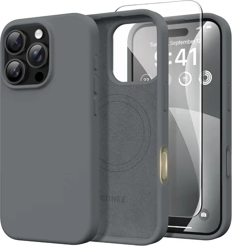 Vista 209 de GONEZ Funda magnética para iPhone 14, compatible con Magsafe, con protector de pantalla + protector de cámara, forro de microfibra antiarañazos