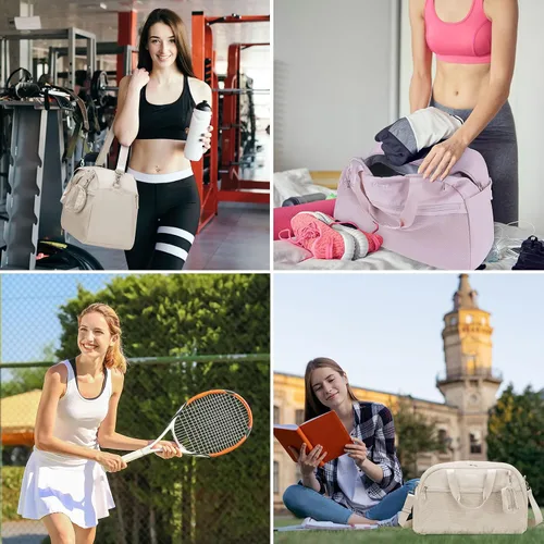 Vista 8 de Bolsa de gimnasio para mujer, bolsa deportiva para hombres con compartimento para zapatos, bolsas de viaje con bolsillo húmedo, escuela, yoga