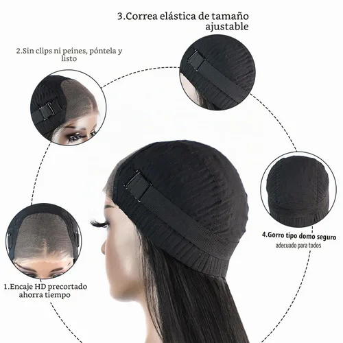 Vista 5 de Peluca Bob sin pegamento de llevar y usar cabello humano liso, 6x4 precortada con encaje HD sin pegamento, prearrancada, pelucas con cierre frontal