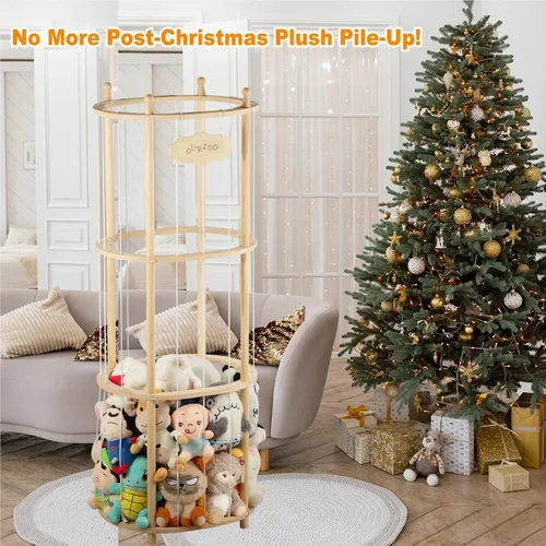 Vista 5 de Almacenamiento de animales de peluche extra grande de madera para animales de peluche, organizador de juguetes suaves, jaula de juguete