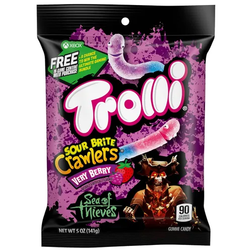 Vista 10 de Trolli - Sour Brite Crawlers, sabor Very Berry, 5 onzas. Gusanos de goma agrios muy bayas, bolsa de clavijas, aperitivos, compartir, sobre