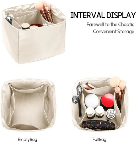 Vista 4 de LEXSION Organizador de bolsos sedosos para bolsas de Picotin 1822, organizador de bolso, inserto de lujo con cremallera, bolsa de mano, moldeadores
