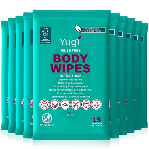 Vista 9 de Toallitas corporales (1 paquete) 15 toallitas de ducha extra gruesas XL para baño de adultos, campamento, viajes, gimnasio, enfermería, automóvil