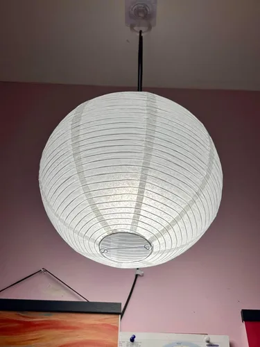 Vista 3 de Juego de 2 pantallas de lámpara de papel blanco, 12 x 12 pulgadas, pequeñas lámparas colgantes de papel chino, pantalla redonda para decoración