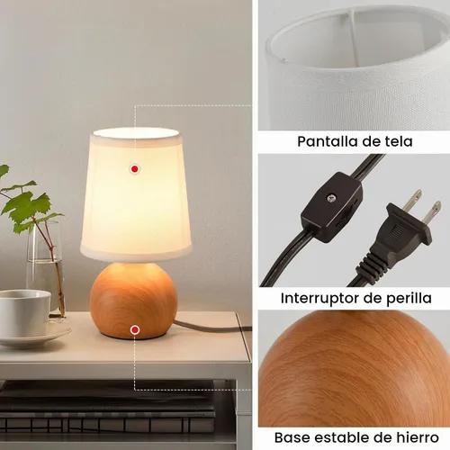 Vista 6 de Lámpara de mesa moderna de cabecera, lámpara de cabecera pequeña, lámpara de mesita de noche para dormitorio con pantalla de tela y acabado
