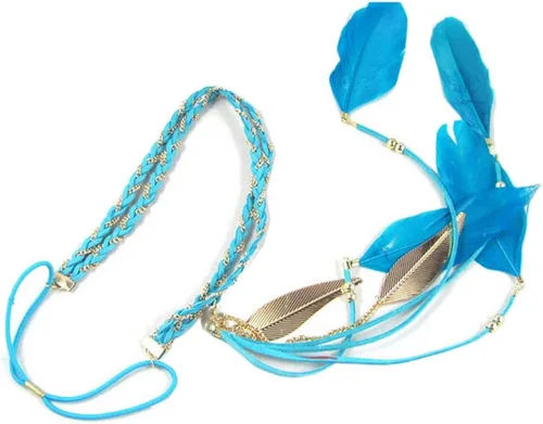 Vista 3 de Song Qing Diadema de plumas para mujer, con borlas de hojas trenzadas, accesorios para el cabello
