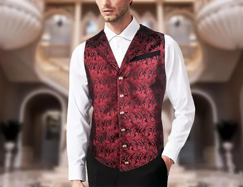 Vista 6 de Alizeal Chaleco de traje de cachemira para hombre, chaleco gótico steampunk floral victoriano