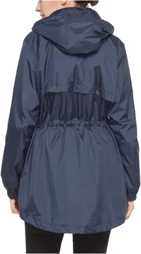 Vista 3 de Rokka&Rolla Chaqueta impermeable ligera con capucha para mujer, rompevientos Anorak, larga gabardina