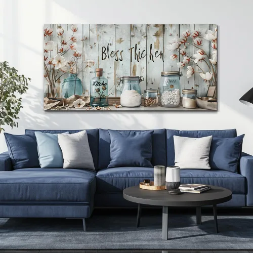 Vista 5 de ERQINHUA Lienzo decorativo retro para pared, decoración de pared para sala de estar, cocina y comedor, pintura de hierba con flores, obras de arte
