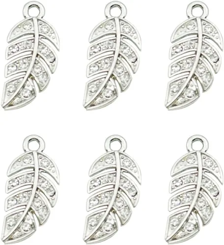 Vista 9 de Dijes creativos de diamantes de imitación de hojas, 20 piezas, dijes de hoja de aleación para bricolaje, llavero, collar, aretes, accesorios de Oro