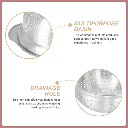 Vista 5 de Thickened Stainless Steel Strainer Basket with Reinforced Base for Kitchen Use Multipurpose Vegetable and Rice Colander for Washing Draining and