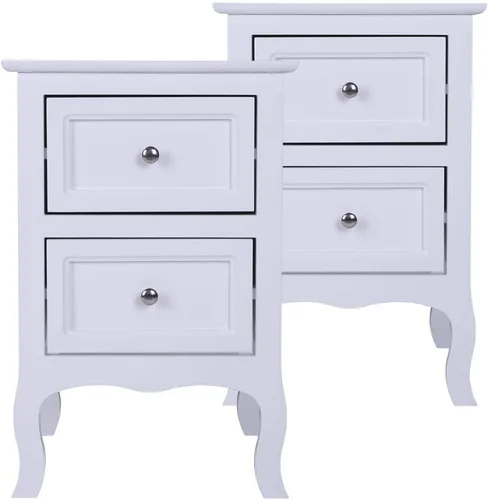 Vista 4 de Juego de 2 mesitas de noche blancas, mesitas de noche con cajón para sala de estar, dormitorio, mesita de noche para sala de estar, mesitas de noche