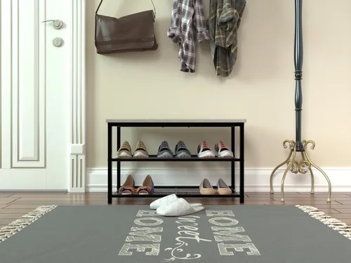 Vista 6 de Zapatero de 3 niveles para entrada, organizador de almacenamiento con dos estantes de hierro y parte superior para tabla, estante para zapatos
