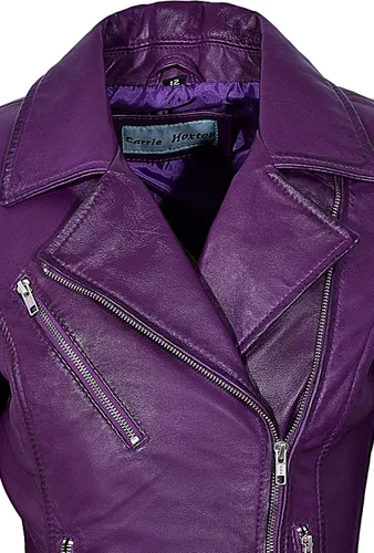 Vista 6 de Chaqueta de piel auténtica para mujer, elegante, diseño de moda, suave, estilo motociclista, estilo 9334