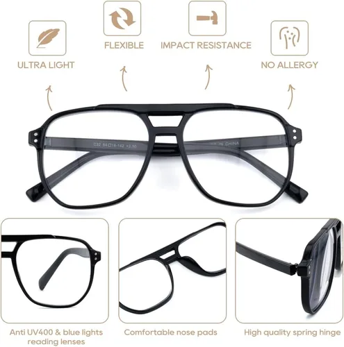 Vista 3 de Gafas de lectura de gran tamaño para mujeres y hombres, bisagra de resorte retro con luz azul