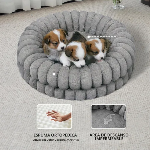 Vista 4 de BALANCE Cama de lujo para perros en forma de dona, camas redondas de 24 pulgadas para perros pequeños, lavable, cama ortopédica calmante para Gris
