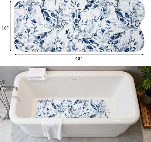 Vista 3 de Alfombra antideslizante de 40 x 16 pulgadas, extra larga, tapete de baño para bañera, tapete decorativo para bañera con orificios de drenaje