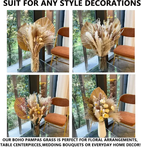Vista 6 de Total de 3 hojas de palma secas, decoración de hierba seca de las pampas, lanzas de palma secas de 17 pulgadas para arreglos florales, decoración
