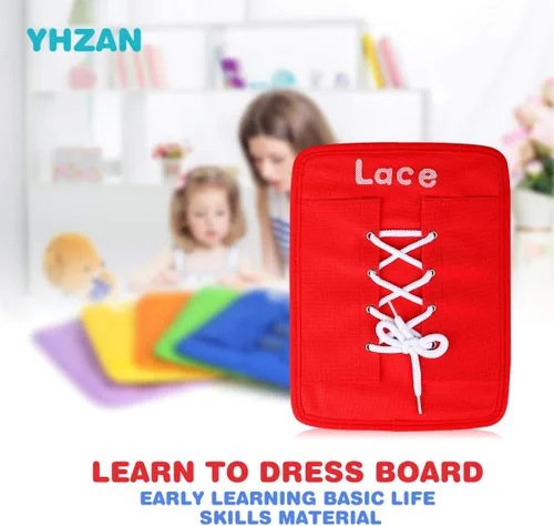 Vista 2 de YHZAN Tabla de Aprendizaje para Atar Zapatos Montessori, Tablero Sensorial Móvil, Tablero de Habilidades de la Vida para Terapia de Viaje