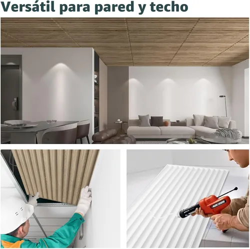 Vista 5 de Art3d 2x4 pies de baldosas de techo suspendido en nogal, diseño semi-cilíndrico de 12 hojas, paneles de pared 3D para decoración interior de pared