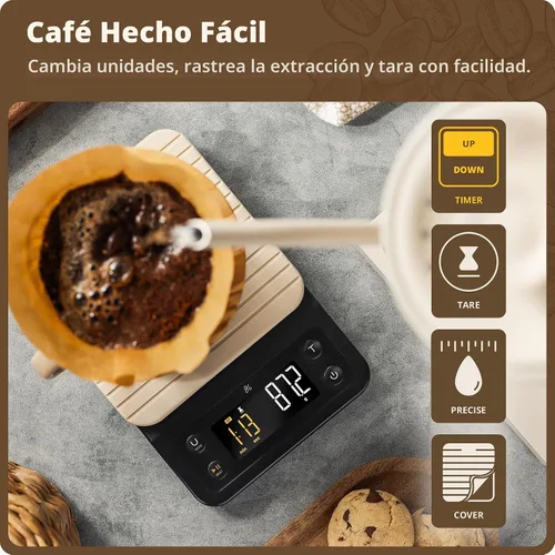 Vista 2 de Greater Goods Báscula de café con temporizador, precisión de 0.004 oz para Abedul