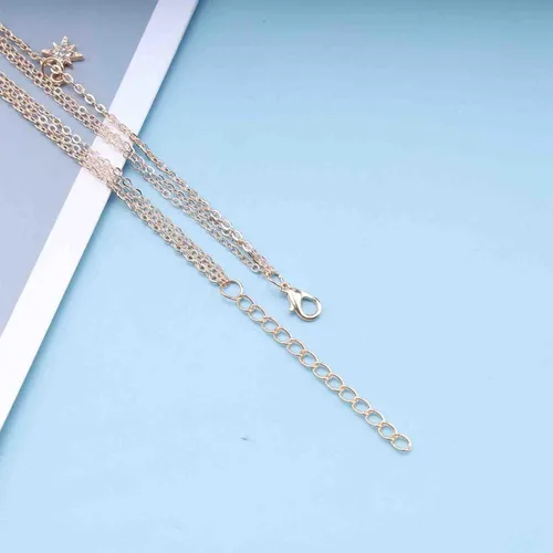 Vista 5 de Erimberate Collar bohemio con colgante de estrella pavimentada en capas, collar de Lariat en Y, cadena de oro con diamantes de imitación, collar