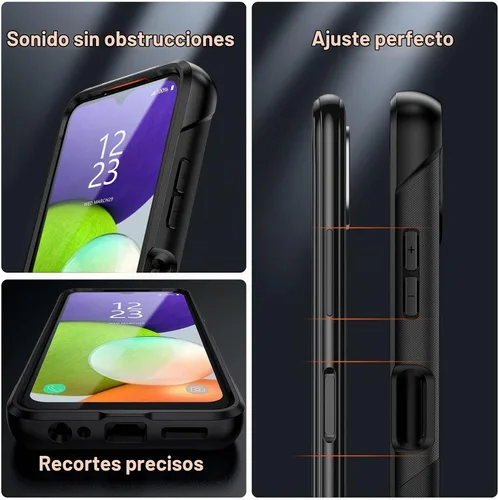 Vista 5 de Jeylly Compatible con Samsung Galaxy A22 5G Funda, Funda Samsung A22 5G con 2pcs protectores de pantalla de vidrio templado