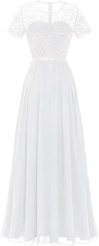 Vista 2 de Dressystar Vestido largo formal para mujer, encaje floral, manga corta, dama de honor, elegante, vestido de fiesta de boda