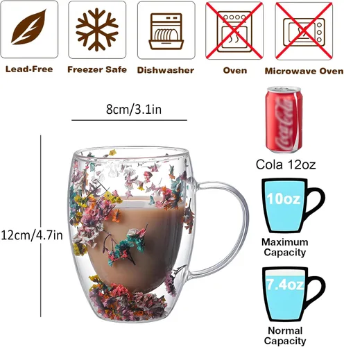 Vista 2 de NBHUZEHUA Juego de 2 Tazas de Café de Doble Pared, Juego de Tazas de Vidrio Aisladas, Recién Casados, Compromiso, Aniversario, para Él y Ella