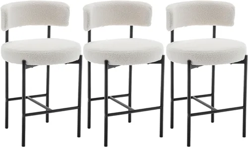 Vista 12 de Canxkun Taburetes de Bar Boucle Juego de 2, 24" Taburetes de Mostrador Modernos con Respaldos, Taburetes de Bar Tapizados para Isla de Cocina, Bar