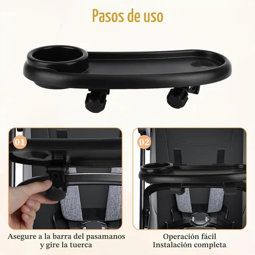 Vista 5 de Bandeja universal para refrigerios para cochecito compatible con Mockingbird y la mayoría de los demás, bandeja universal ajustable para cochecito