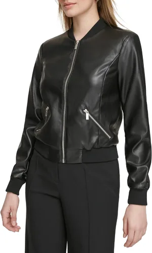 Vista 3 de Calvin Klein Chaqueta bomber con cremallera frontal para mujer