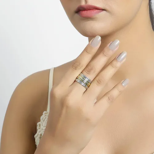 Vista 2 de YoTreasure Blue Topaz Solid 925 Sterling Silver Brass & Copper Meditation Spinning Ring