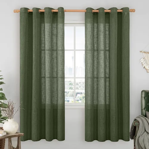 Vista 185 de LAMIT Cortinas de lino marrón caramelo para sala de estar, 84 pulgadas, de lino sintético, texturizado, filtrante de luz, paneles de privacidad