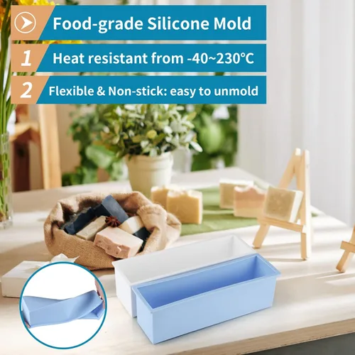 Vista 4 de Molde de jabón para pan con caja de plástico, molde rectangular de silicona flexible de 42 onzas, herramienta de fabricación de remolinos para jabón