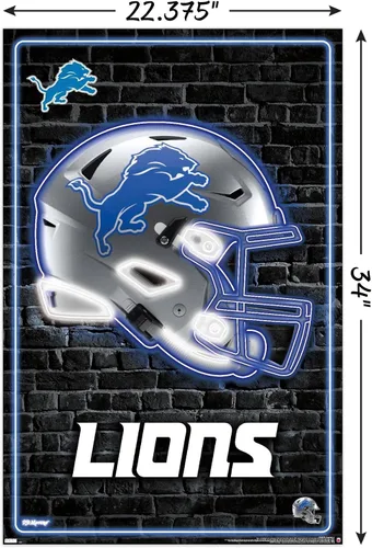Vista 3 de NFL Detroit Lions - Póster de pared con casco neón 23, 34 pulgadas de largo x 22.4 pulgadas de ancho, versión sin marco
