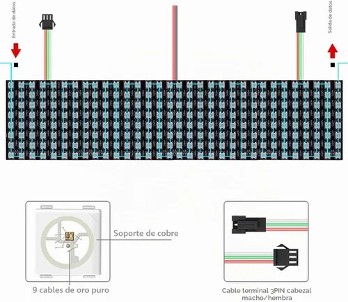 Vista 4 de WS2812B RGB LED Digital Flexible Panel de luz direccionable individualmente WS2812 8X8 16X16 8X32 Módulo LED Matriz Pantalla DC5V