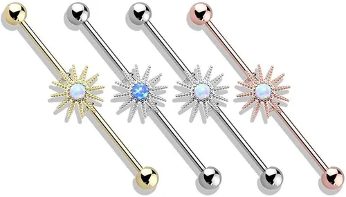 Vista 3 de Covet Jewelry Opal Center Sunburst 316L - Piercing industrial de acero quirúrgico