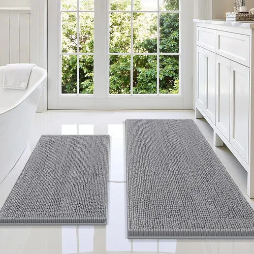 Vista 130 de Juego de alfombras de baño Smiry de 2 piezas, suave alfombra absorbente de chenilla y juego de alfombra en forma de U para inodoro, alfombra de baño