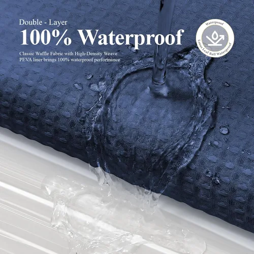 Vista 7 de 3 in 1 Waffle Shower Curtain Set with PEVA Liner 72Wx72H Navy Blue Azul marino