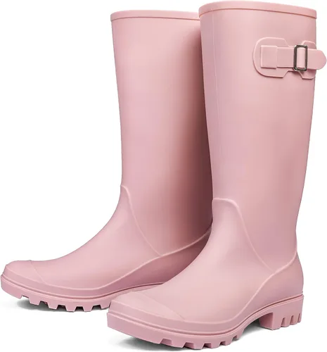 Vista 4 de DKSUKO - Botas de lluvia altas para mujer, botas de jardín impermeables de goma Wellington
