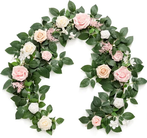 Vista 14 de Ling's Moment Guirnalda de Flores Artificiales Negra Burdeos de 5 Pies, Hojas de Rosas Falsas, Guirnalda Floral, Flores de Arco, Enredadera