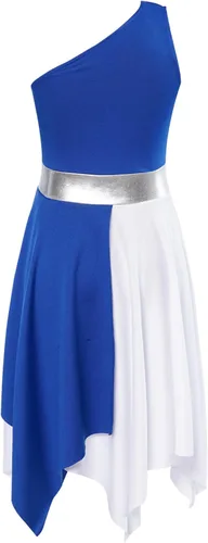 Vista 2 de YOOJOO Túnica de baile de alabanza asimétrica para niñas, vestido de baile lírico litúrgico de alabanza de bloque
