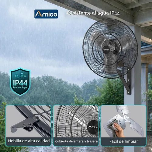 Vista 4 de Amico Ventilador de montaje en pared de 24 pulgadas con control remoto