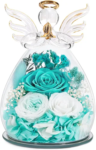 Vista 16 de Regalos para mamá, regalos de cumpleaños para mujeres, rosa preservada para siempre, flor en cristal, figuras de ángel, flores frescas para entrega